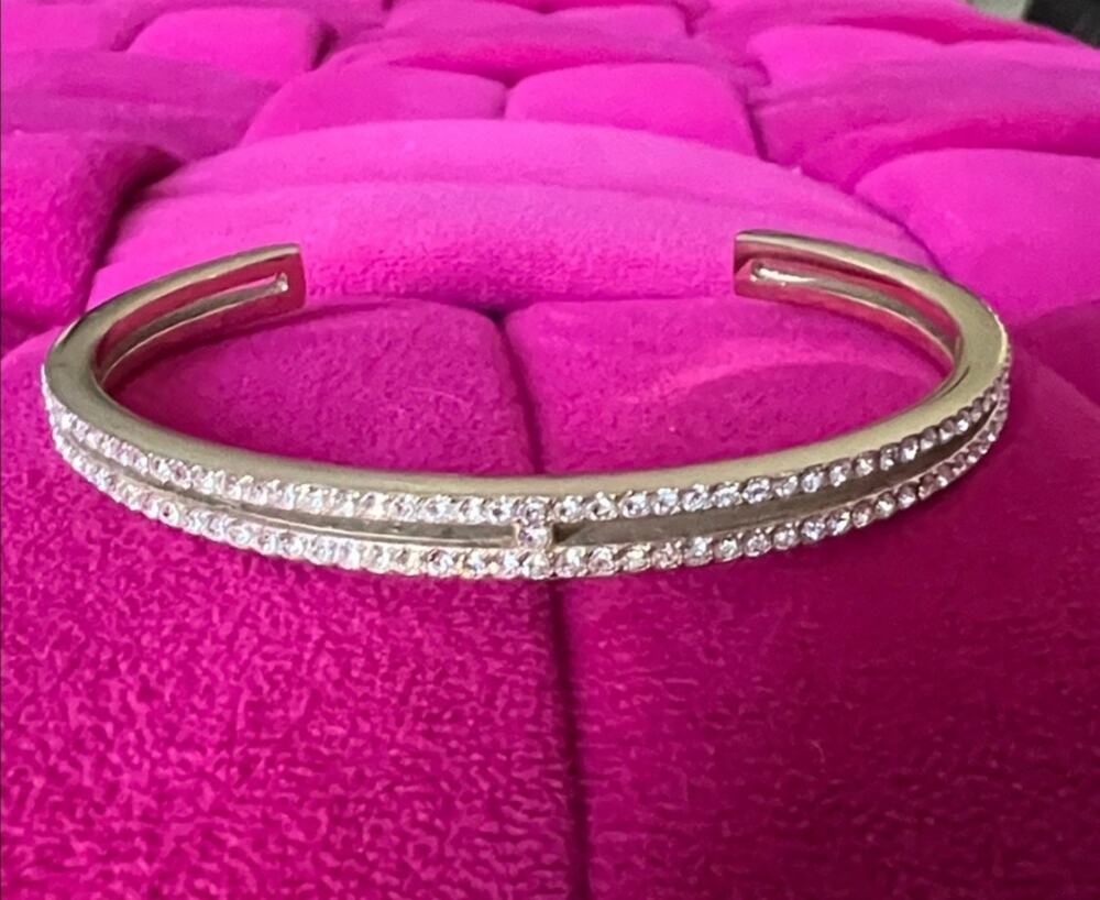 Henri Bendel Double Row Crystal Open Cuff Bracelet EUC